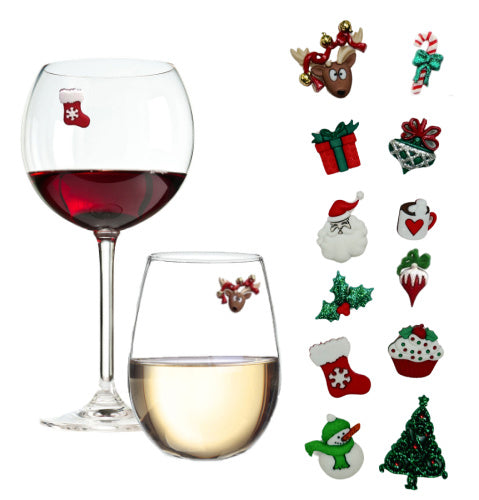 Holiday Cheer ~ 12 Christmas Wine Glass Charms