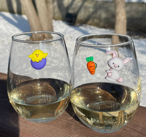 Colorful Easter Eggs and Chicks Magnetic Wine Glass Charms