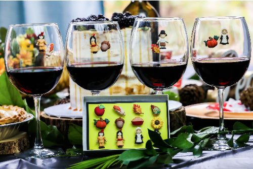 set of 12 Thanksgiving wine markers