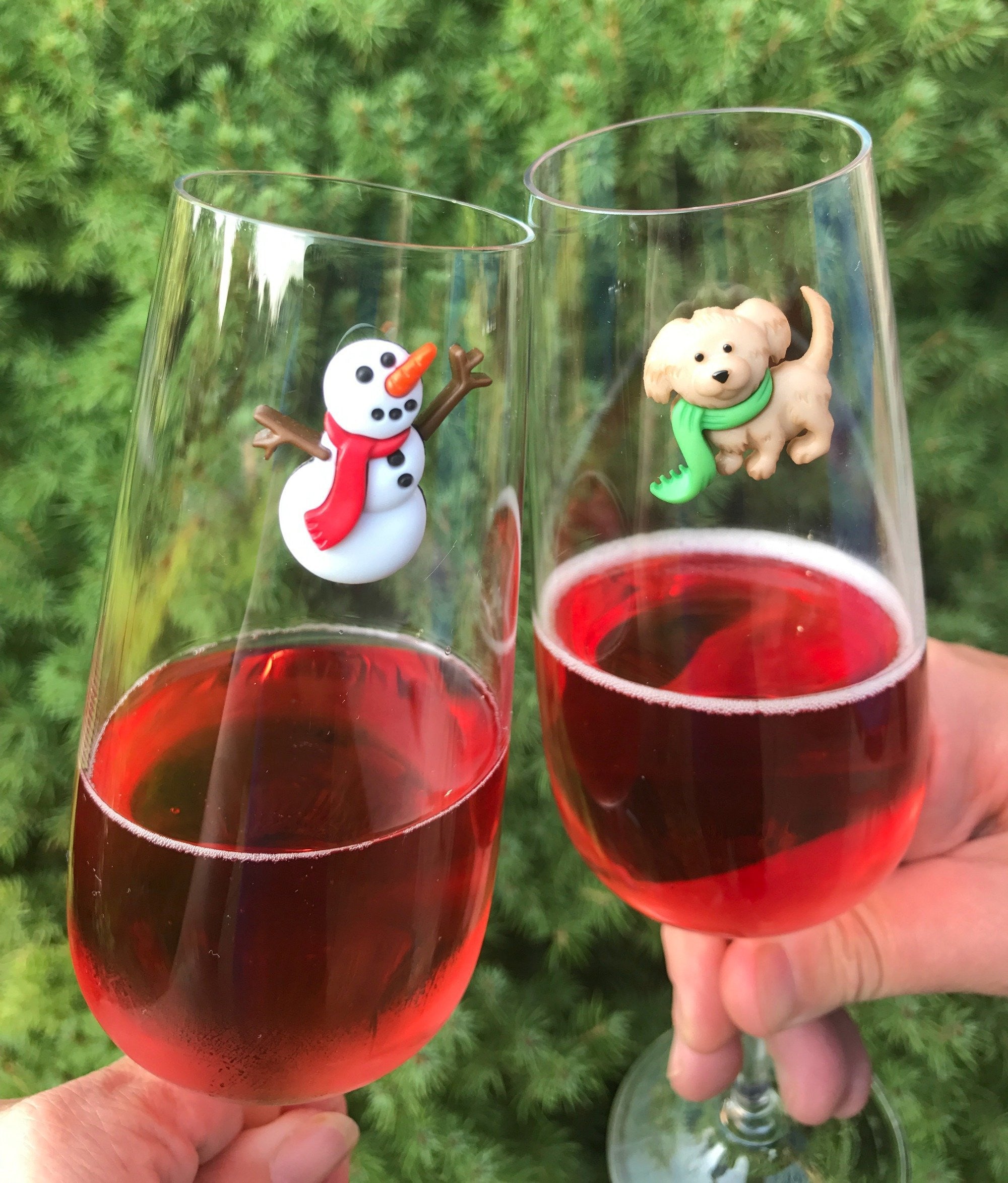 winter dog wine glass charms magnetic